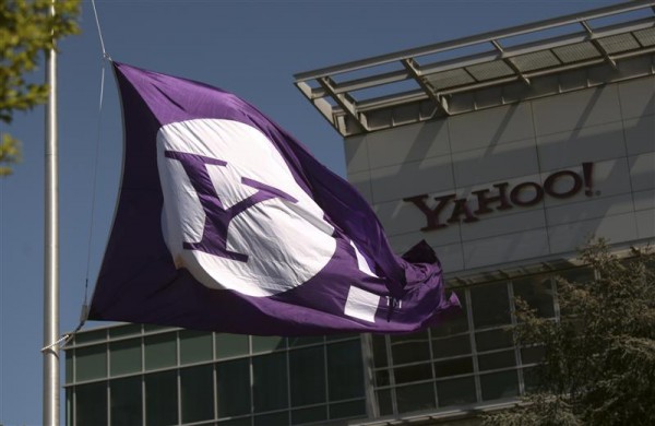 The Yahoo logo is shown at the company's headquarters in Sunnyvale